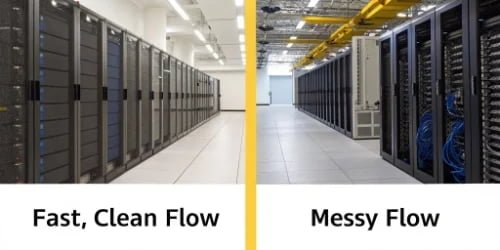 Impact of Data Performance A graphic showing fast, clean data flow versus slow, messy data flow