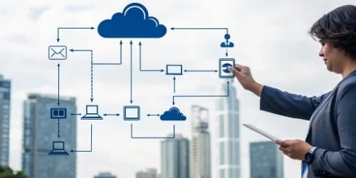 A flowchart showing data flowing from a smart scale to an ERP system and the cloud.