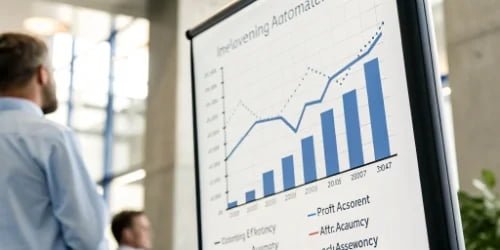 A graph showing upward trends for efficiency, accuracy, and profit after implementing automation.