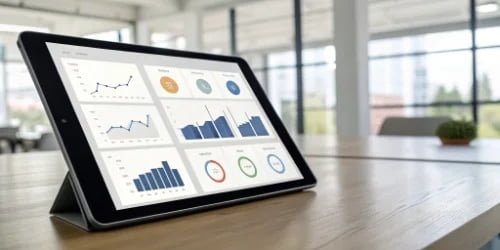 A dashboard on a tablet showing real-time inventory levels and item locations