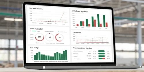 A digital dashboard showing charts and graphs of slaughterhouse KPIs