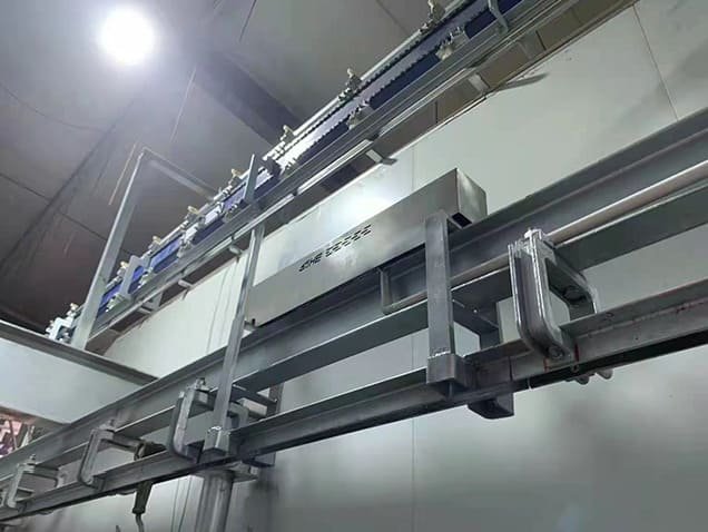 Platform scale weighing pig carcass on kill floor