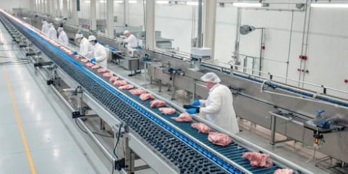 An integrated slaughterhouse production line with data overlays