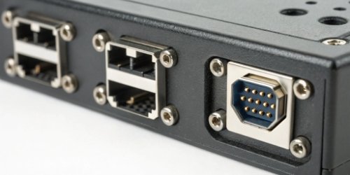Essential Hardware Features Close-up of industrial scale ports like RS232, USB, and Ethernet