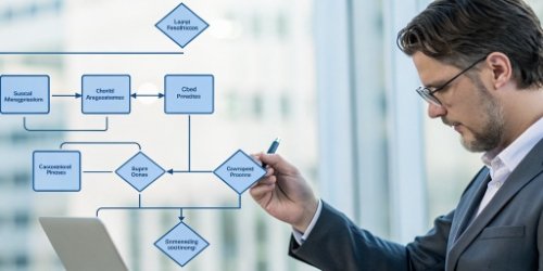 A flowchart showing the steps to set up a business service.