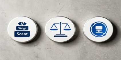 Icons representing direct weigh, scan and weigh, and pure scan methods