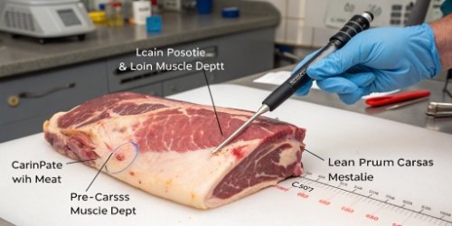 Diagram showing the principle of measuring backfat and loin muscle depth