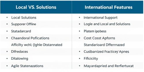 A side-by-side comparison chart of local vs. international software features.