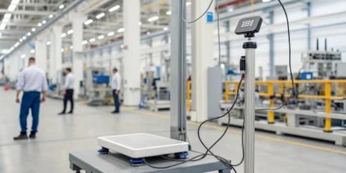 An IoT-enabled scale communicating with a central server in a factory setting