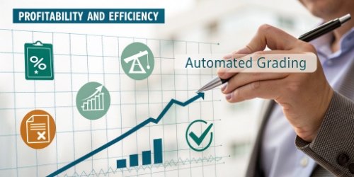 A graph showing an upward trend labeled "Profitability and Efficiency" with icons for money, a factory, and a checkmark.