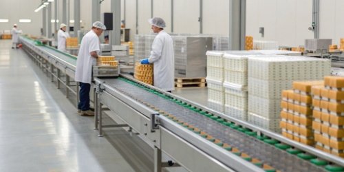 Reduced Waste on Packing Line A neat and efficient packaging line with minimal waste, attributed to a checkweigher