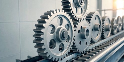 An animated graphic showing gears turning, symbolizing efficiency.