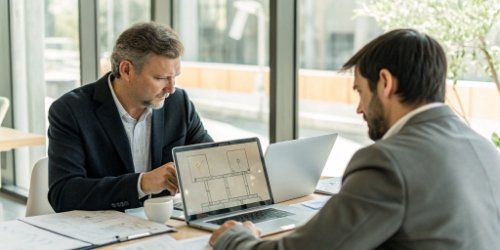 A project manager planning a digital system implementation with a client