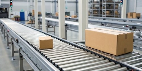 Automated Conveyor and Barcode Scanning System for Fresh Products An automated conveyor belt with barcode scanners in a modern food processing warehouse