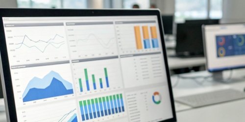 A dashboard on a computer screen showing real-time production efficiency metrics