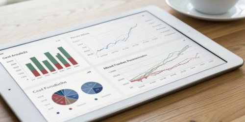A financial dashboard on a tablet showing cost analysis charts for different meat by-products.