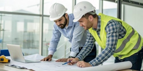 Successful Implementation Through Partnership Two teams of engineers, one from WeigherPS and one from the client, collaborating over a technical diagram.