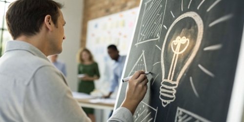 Key Learnings from a Successful System Deployment A person drawing a lightbulb on a chalkboard, representing a key business lesson