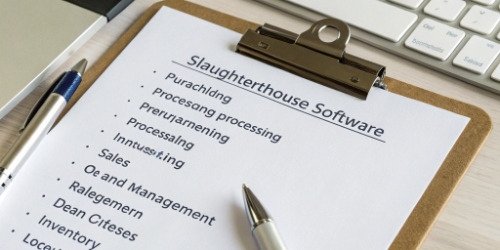 Choosing Slaughterhouse Software Checklist A checklist for choosing slaughterhouse software on a clipboard
