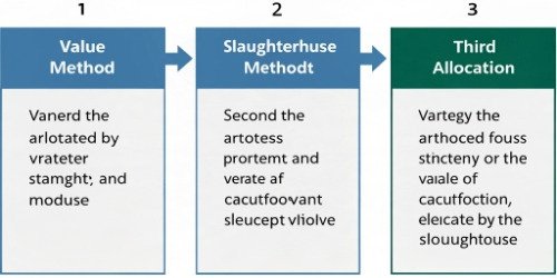 Combined Slaughterhouse Accounting Methods A three-part diagram showing the Variety Method, Step-by-Step Method, and Value Allocation Method.