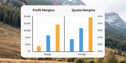 A chart showing profit margins for two products, with the numbers changing drastically under 'Average' vs 'Quota' methods