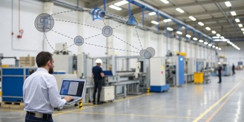 A diagram showing data flowing from an IoT scale on the factory floor to a central computer system