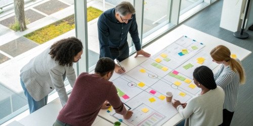 Developing a Unified Management Plan Team collaborating on a workflow map for a supply chain