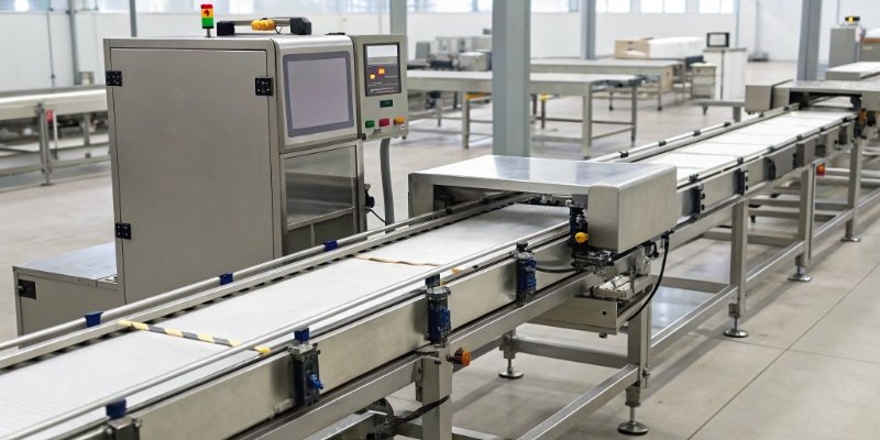 Metal Detector and Checkweigher System A combination metal detector and checkweigher on a production line