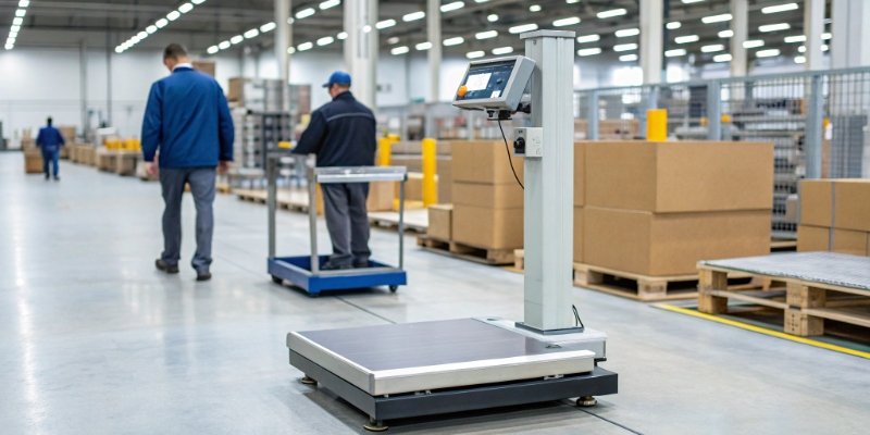 Smart PC Scale Versatility A smart PC scale on a factory floor, showing its versatility.