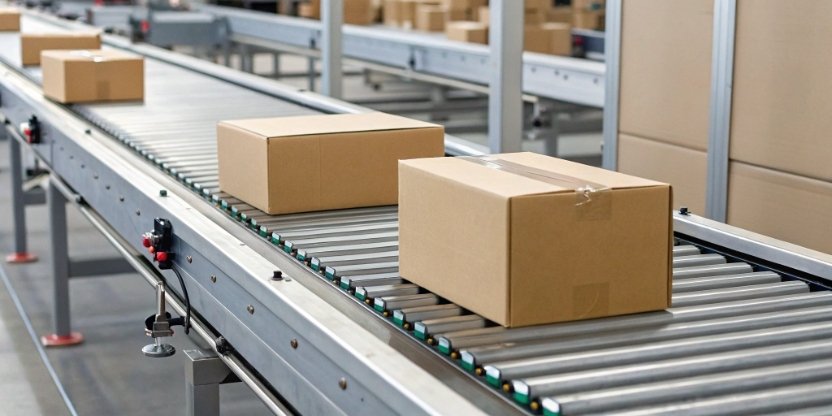 Roller Checkweigher for E-commerce A roller checkweigher integrated into an e-commerce shipping line, weighing packages dynamically.