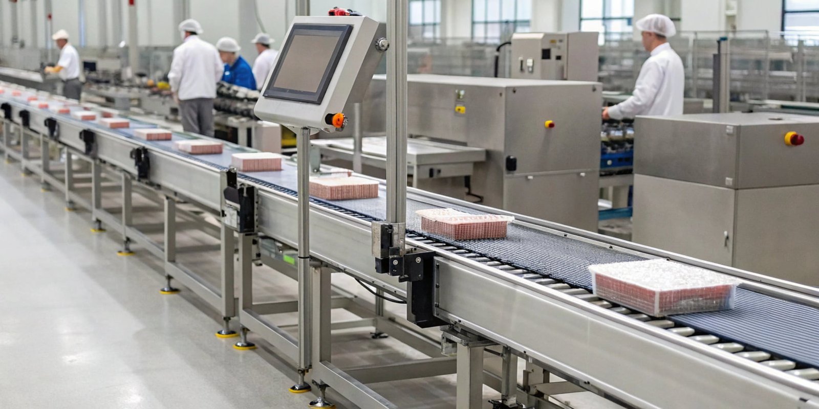 Automated Checkweigher in Action A modern production line with an in-line checkweigher automatically rejecting an underweight package.