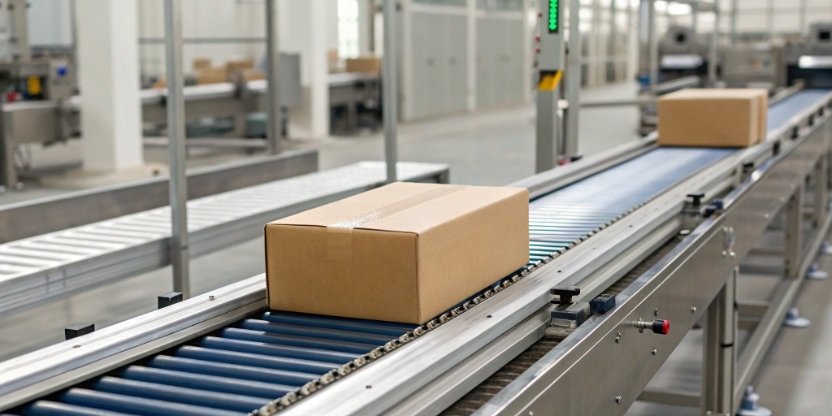 Package Weight Accuracy Check An automated checkweigher system flagging a package with an incorrect weight on a conveyor belt.