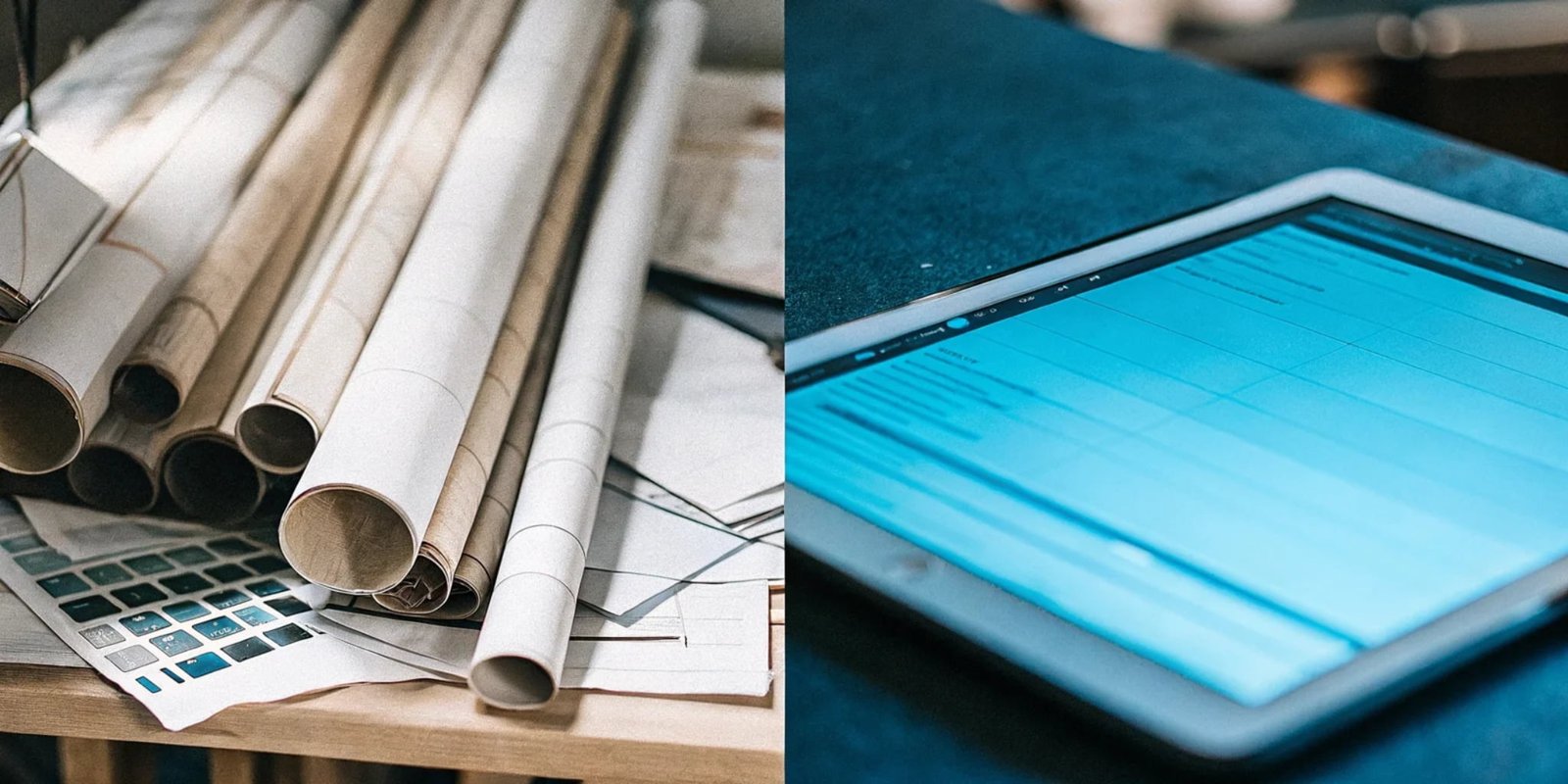 Transitioning from Manual to Digital Recordkeeping Side-by-side comparison of a cluttered desk with paper logs and a clean workspace with a tablet showing a digital interface