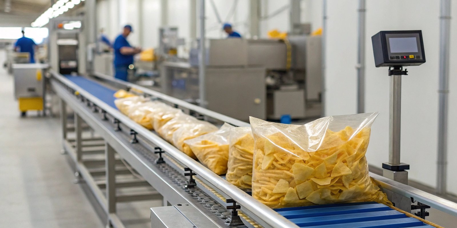 Accurate Bag Counting System A multi-pack of chips being weighed on a dynamic checkweigher