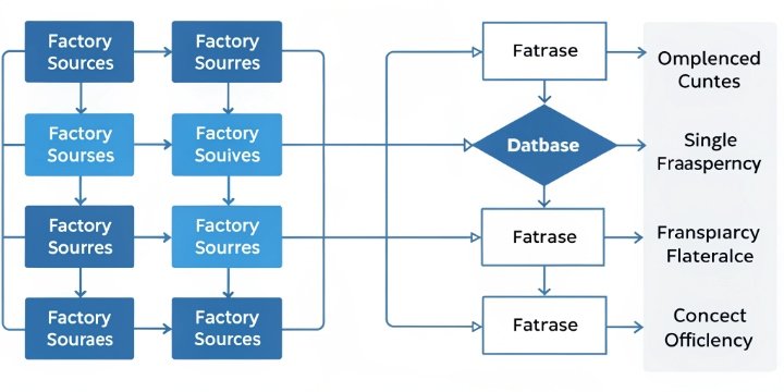 Centralized Data Management for Transparency A flowchart showing data from various factory sources converging into a single, centralized database.