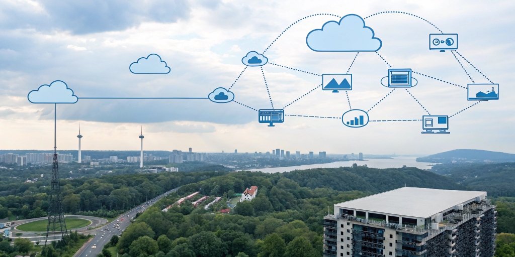 A diagram showing an edge computing device collecting data from multiple scales on-site and sending processed data to a central IoT platform
