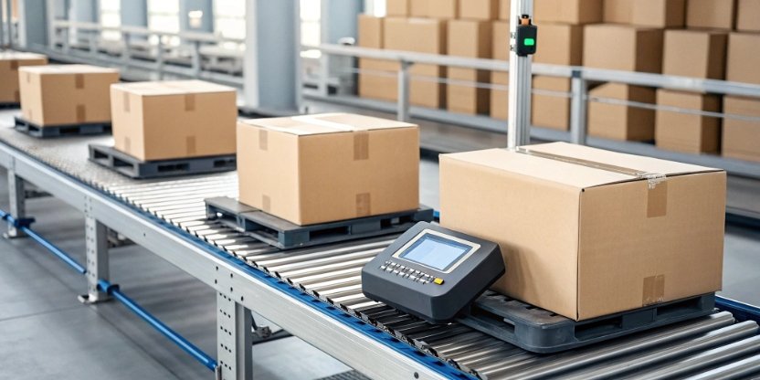 IoT Weighing Technology in Logistics An illustration of IoT devices in a warehouse, with data flowing from scales and scanners to the cloud.