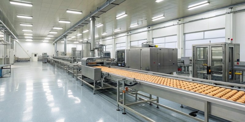 Modern Food Factory A modern and clean food factory with automated production lines