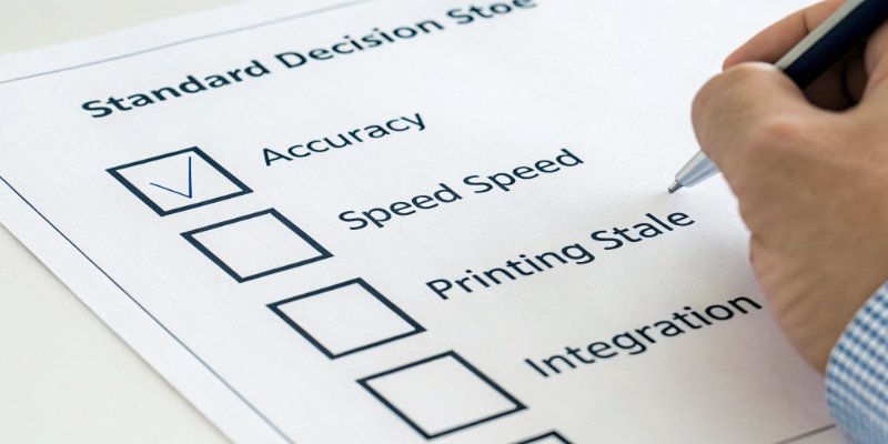 A checklist or decision tree graphic helping a user decide between a standard and printing scale.