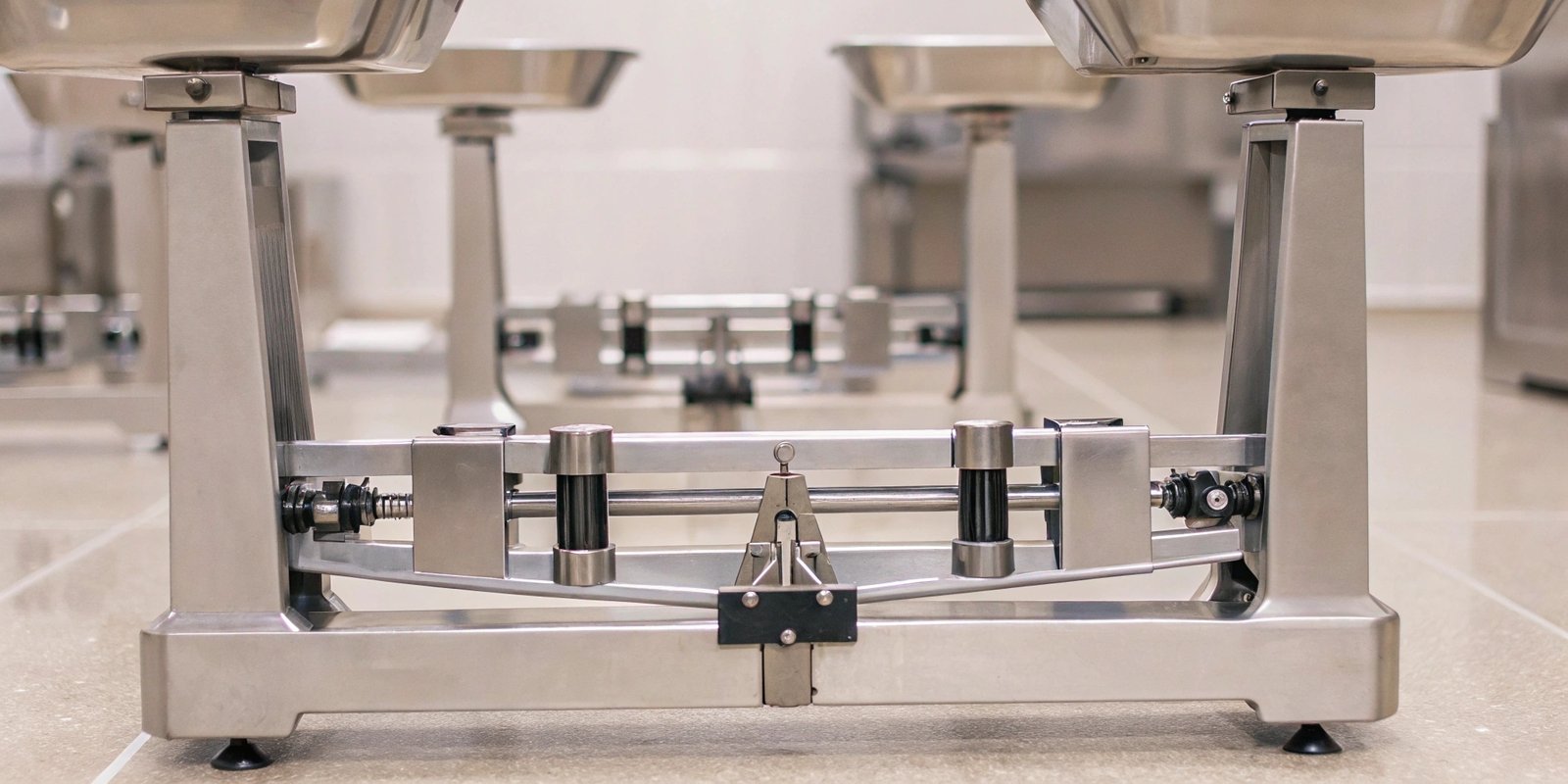 An explosion-proof bench scale in a modern food-grade laboratory, showing its stainless steel construction.