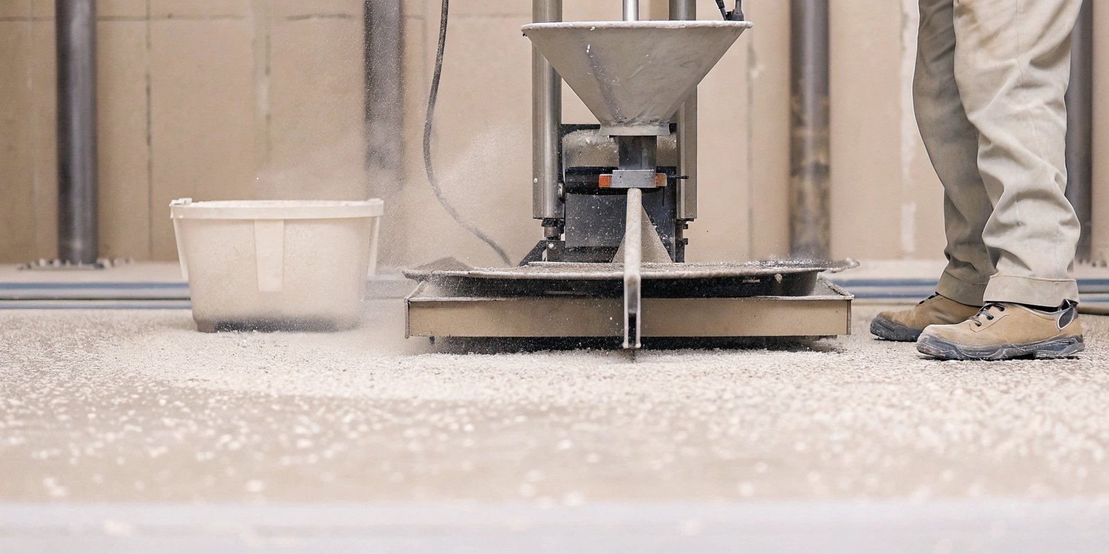A floor scale being used to weigh large containers of powdered ingredients in a food factory setting.