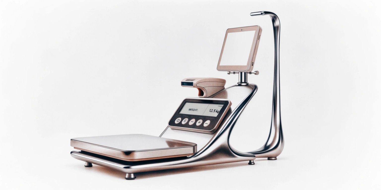 A well-organized weighing station with an easy-to-read display and ergonomic layout.